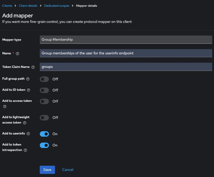 Group membership mapper configuration