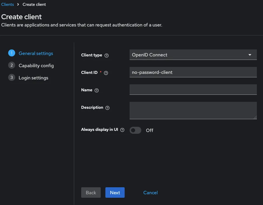 OIDC client settings