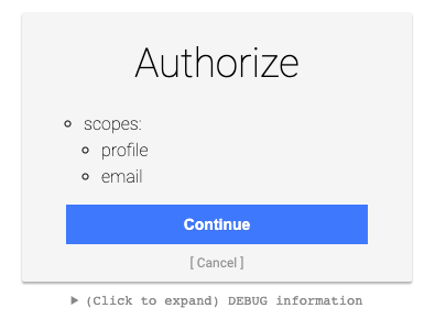 Authorization dialog.